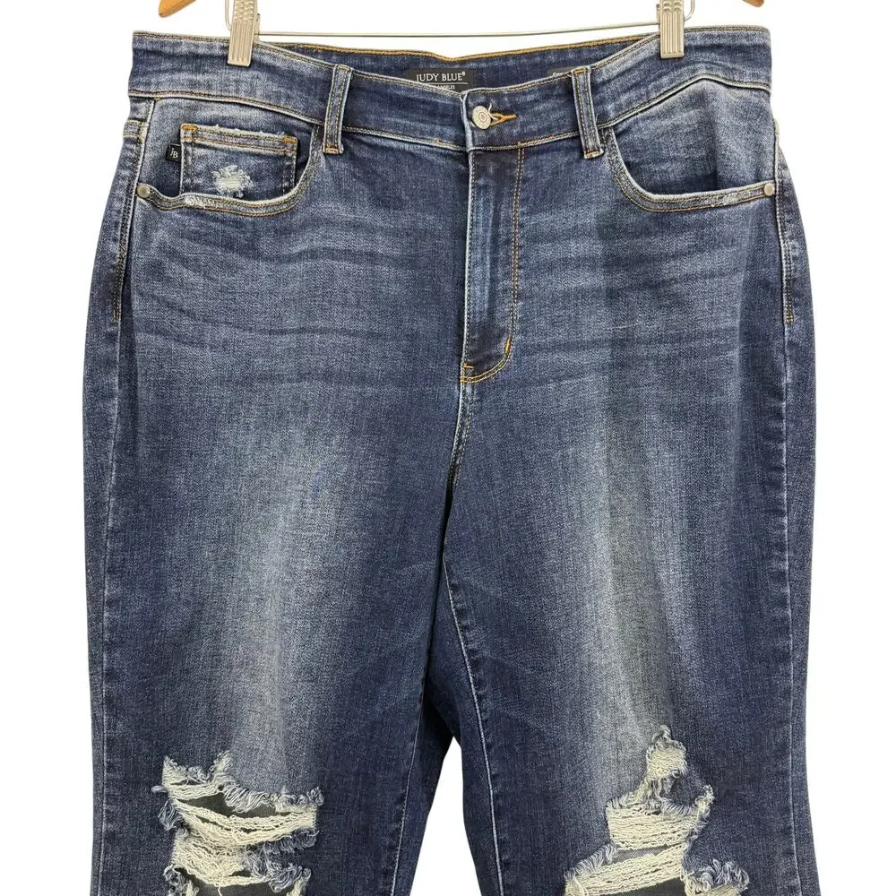 Judy Blue High Rise Straight Fit Distressed Jeans 18W Fray Hem Stretch Denim